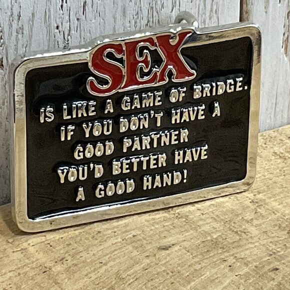 Sexy Humor Belt Buckle Mens Sex Bridge Partners and Good Hands - Picture 3 of 5